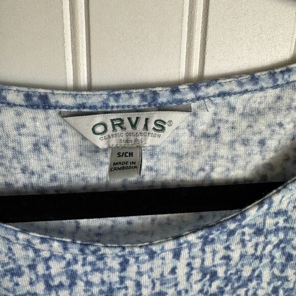 Orvis Linen Blend Blue Pattern Short Sleeve Top H20 - Picture 4 of 6
